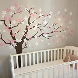 Large Plum Blossom Tree Wall Stickers with Birds Vinyl Mural Wall Decals for Children Baby Nursery Room Décor (Brown Tree Trunk White and Pink Flowers): Amazon.co.uk: DIY & Tools Tree Decal Nursery, Pink Blossom Tree, Tree Decal, Kids Room Wall Stickers, Tree Decals, Tree Nursery, Nature Wall Decor, Nursery Decals, Tree Stickers