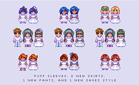 Stardew Flower Dance, Stardew Wedding Dress, Stardew Wedding, Stardew Valley Flower Dance Dress, Stardew Valley Fashion Sense Mods, Flower Dance Outfit Stardew Valley, Stardew Valley Wedding, Stardew Valley Flower Dance, Stardew Valley Wedding Dress