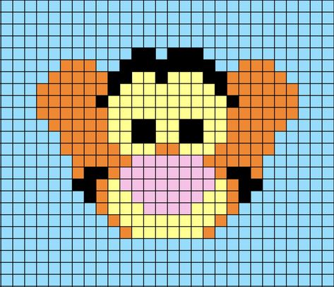 A pixel art, or perler beads template of Tigger's face from Disney's Winnie the Pooh. Winnie The Pooh Macrame, Winnie The Pooh Tapestry Crochet, Tigger Perler Bead Patterns, Winnie The Pooh Pixel Art Grid, Winnie The Pooh Perler Bead Patterns, Modele Pixel Art Disney, Winnie The Pooh Pixel Art, Tapestry Grid, Disney Pixel Art