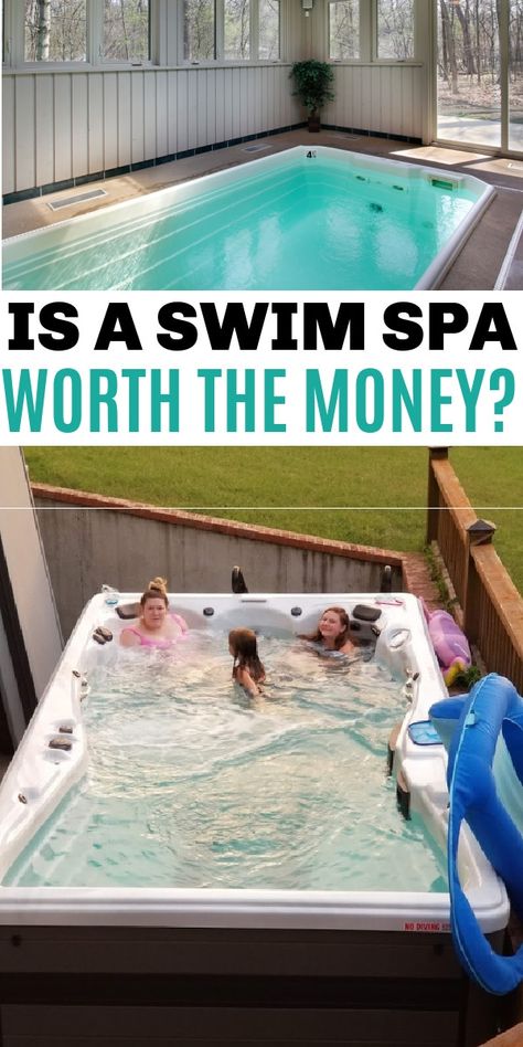 Is a Swim Spa Worth the Money - Life is Sweeter By Design Jacuzzi Swimming Pool, Swimming Hot Tubs, Swim Spa Landscaping Backyard, Swim Spas Above Ground Backyard, Swim Spa In Deck, Swim Spa Small Backyard Ideas, Swimming Spa Backyard Ideas, Jacuzzi Swim Spa, Endless Pools Backyard