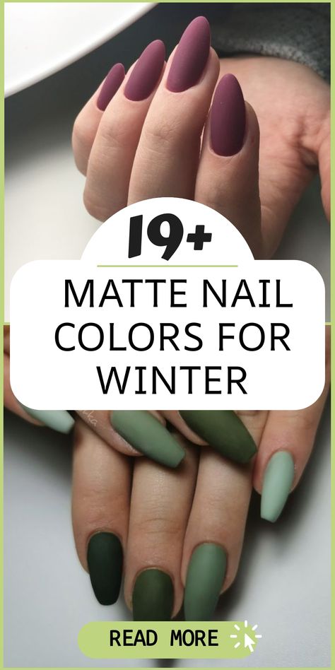 Explore the luxurious appeal of matte nail shades this winter, bringing a dash of elegance and contemporary flair to your manicure that perfectly harmonizes with the season's icy charm. Whether you choose a chic matte black for a sleek edge, a subtle matte nude for understated sophistication, or a deep matte blue for a tranquil vibe, these softened tones will lift your winter nails to new style heights. Best Matte Nail Colors, Winter Pastel Nails, Beige Matte Nails, Winter Nude Nails, Matte Nail Polish Colors, Nail Colors For Winter, Solid Color Acrylic Nails, Matte Nails Ideas, Summer French Nails