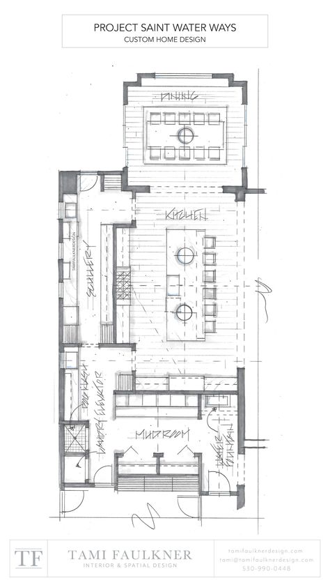 Tami Faulkner Design, Pantry Behind Kitchen Wall Floorplan, First Floor Layout, Tami Faulkner, Custom Floor Plans, Kitchen Floor Plans, Interior Design Presentation, Architectural Floor Plans, Floor Plan Layout