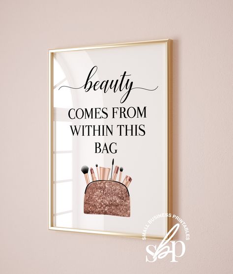 Makeup room prints, Beauty room decor, Makeup print, beauty room quotes, beauty salon wall art, rose gold salon decor, make up wall art by SmallBusinessVisuals on Etsy Gold Salon Decor, Rose Gold Salon, Make Up Wall Art, Room Decor Makeup, Beauty Salon Wall Art, Makeup Printables, Gold Salon, Room Quotes, Nail Signs