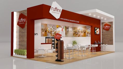 Stand Ruffino on Behance Small Booth Design, Booth Design Exhibition, Small Booth, Stall Fronts, Building Front Designs, Architecture Industrial, Glass Partition Wall, Cladding Design, Reception Desk Design