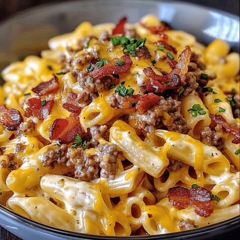 Loaded Bacon Cheeseburger Pasta combines savory beef, crispy bacon, and cheddar cheese for a comforting meal. Try it tonight!