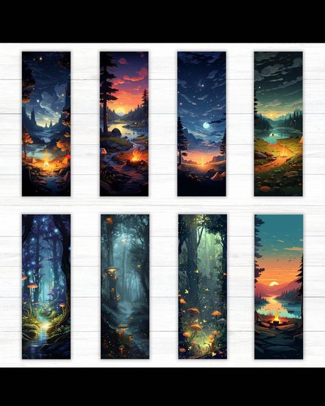 Fantasy Night Forest, Free Printable Bookmarks Aesthetic, Bookmark Sublimation, Printable Cutouts, Book Bookmarks, Fantasy Night, Book Cover Diy, Keeping A Diary, Night Forest