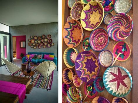 10 decoraciones mexicanas que tu hogar necesita - Mujer de 10 Mexican Bedroom, Mexican Restaurant Decor, Mexican Interior Design, Mexican Interiors, Mexican Kitchen Decor, Mexican Party Decorations, Mexican Wall, Mexican Home Decor, Boho Deco