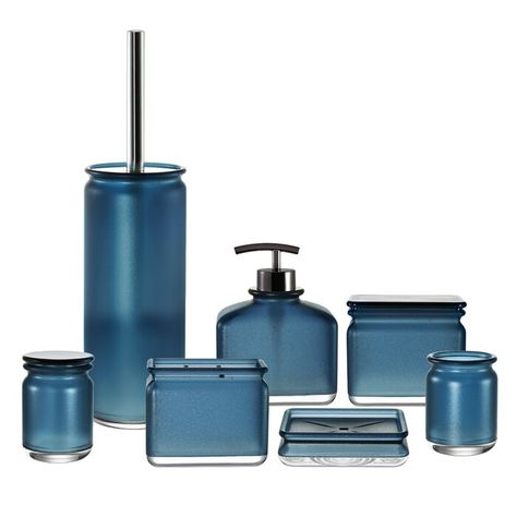 Wrought Studio Keats Everyday 7-Piece Bathroom Accessory Set & Reviews | Wayfair Blue Bathroom Accessories, Bathroom Shelving, Turquoise Kitchen, Tiny House Storage, Glass Sink, Bathroom Accessories Sets, Guest Bathrooms, Bath Accessories Set, Accessories Bathroom