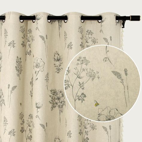 PRICES MAY VARY. The floral curtain package includes 2 panels, each 52 inches wide. Linen curtains are available in lengths of 53 inches long, 84 inches long and 96 inches long to accommodate most curtain sizes. The grommets at the top of the curtains feature a sturdy metal design that is both attractive and strong enough to fit through curtain rods up to 1.55 inches. The simple metal grommet design simply goes through the curtain rod and is very easy to pull. Exquisite vintage printed curtains Living Room Decor With Curtains, Kitchens With Curtains, Cottage Living Room Curtains, Modern Grandma Decor, Curtains With White Walls, Cream Curtains Living Room, Bathroom Curtains Window Small, Modern Boho Curtains, Boho Farmhouse Curtains