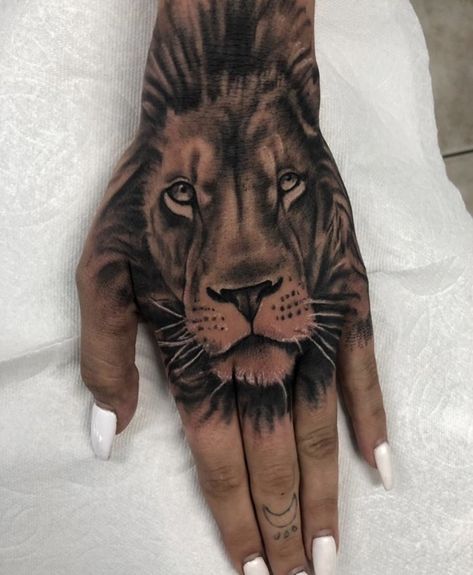 Hand Tattoos Lion Woman, Female Lion Hand Tattoo, Lion Hand Tattoo For Women, Lion Roaring Tattoo, Lion Of Judah Tattoo, Lion Hand Tattoo Men, Couples Hand Tattoos, Lion Hand Tattoo, Full Hand Tattoo