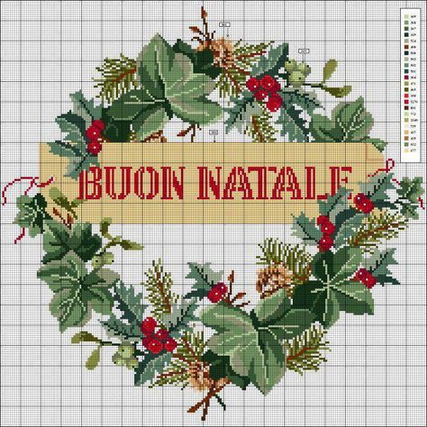 Wreath Crochet Christmas Wreath, Xmas Cross Stitch, Cross Stitch Christmas, Just Cross Stitch, Embroidery Christmas, Cross Stitch Books, Cross Stitch Borders, Stitch Christmas, Crochet Cross