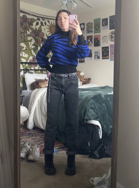 sweater is from kohls; got it from clearance. belt is from tillys. pants are mom jeans from pacsun. shoes are doc martens. to layer i wore a black turtleneck underneath and leggings under my jeans. hope this helps. :) Dr Martens Boots Outfit, Dr Martens Boots, Black Turtleneck, Doc Martens, Boots Outfit, Got It, Dr. Martens, Pacsun, Cold Weather