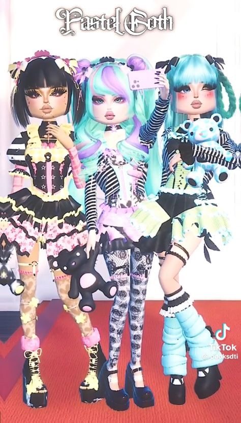 Got Corset Combos, Pastel Goth Dti Ideas, Girly Alt Outfits, Dti Outfits Pastel Goth, Dti Theme Pastel Goth, Pastel Goth Fashion Outfits, Cybergoth Dress To Impress, Dress To Impress Pastel Goth, Pastel Goth Style