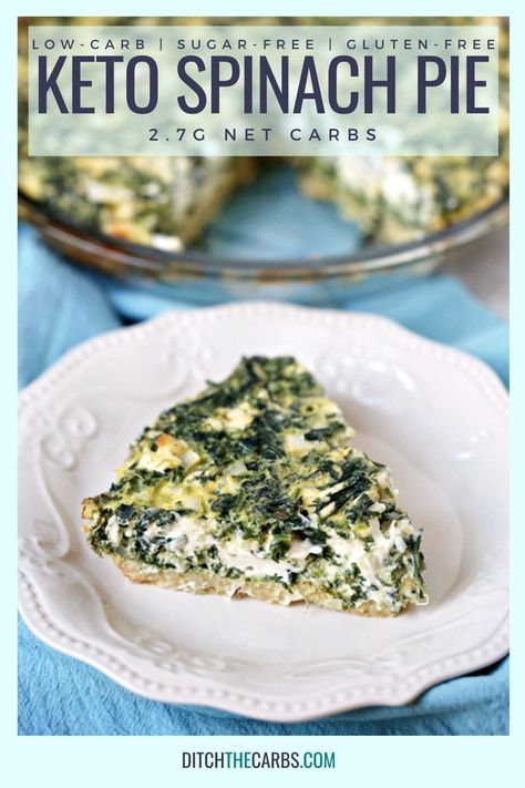 ✅ GET THE RECIPE: https://www.ditchthecarbs.com/lchf-spinach-and-feta-pie/ A delicious creamy keto spinach pie (with a gluten-free crust). The perfect high-protein vegetarian dinner and only 2g net carbs per serve. It can also be baked as a crustless spinach pie AND can be frozen. Keto Spinach And Feta Brownies, Start Keto Diet For Beginners, Spinach And Feta Pie, Keto Bakery, Feta Pie, Keto Spinach, Keto Veggies, Keto Vegetables, Veggie Dinners