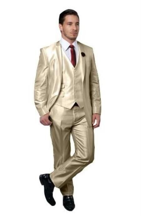 Button Closure Single Breasted Shawl Lapel One Chest Pocket Two Flap Front Pockets Color: Cream Color Wedding Suit, Champagne Color Wedding, Suited Men, Champagne Wedding Colors, Groomsmen Suits, Champagne Wedding, Wedding Suit, Summer Color, Champagne Color