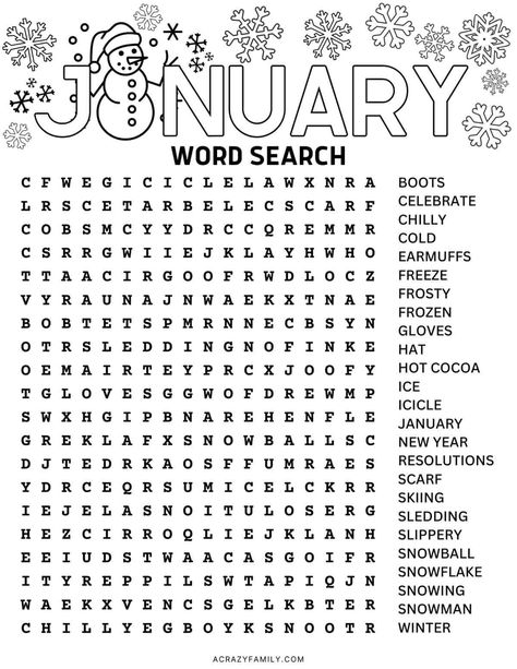 2024 Worksheets For Kids, Fun Activities For Homeschoolers, January Word Search For Kids, Printable Worksheets For Adults, New Years Word Search Free Printable, Winter Wordsearch Free Printable, January School Themes, January Free Printables, January School Activities For Kids