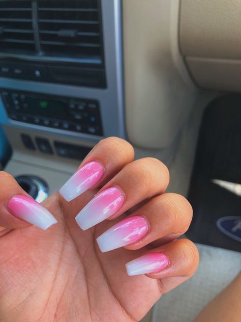 White N Pink Ombre Nails, Ombre Nails Ideas Acrylic, Reverse Pink And White Ombre Nails, Light Pink Nails With White Tips, Pink And White Ombré Nails With Design, Easter Nails Ombre, Punk Ombre Nails, Pink Ombré Coffin Nails, Pink And White Gel X Nails