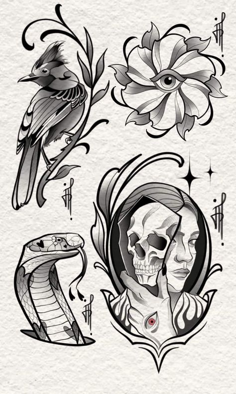 New School Tattoo Flash, Blackwork Tattoo Design Ideas, Traditional Tattoo Drawings, Flash Tattoo Designs, Tattoo Flash Sheet, Sketch Tattoo Design, Gothic Tattoo, Tattoo Art Drawings, Desenho Tattoo