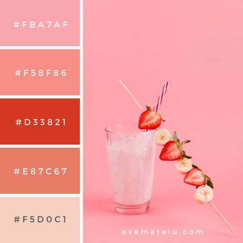 Strawberry banana beverage in glass. Color Palette #235 - Color combination, Color pallets, Color palettes, Color scheme, Color inspiration, Colour Palettes, Abstract, Design, Background, Abstract, Pink, Fruit, Space, Milk, Tropical, Pink background, Glass, Drink, Organic, Cocktail, Natural, Banana, Strawberry, Minimal, Yogurt Milkshake, Smoothie, Straw, Berries, Exotic Strawberry Milk Color Palette, Strawberry Colour Palette, Color Palette Strawberry, Cute Pallete Color, Exotic Color Palette, Pink Pallet Color, Pink Color Palette Colour Schemes, Pink Palette Color, Strawberry Color Palette