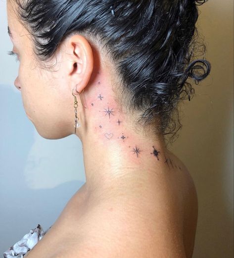 Sparkle Tattoo On Neck, Dainty Neck Tattoo, Tattoos Sunflower, Leg Sleeve Tattoos, Sparkle Tattoo, Tattoo Machine Tattoo, Small Neck Tattoos, Behind Ear Tattoos, Pretty Tattoo