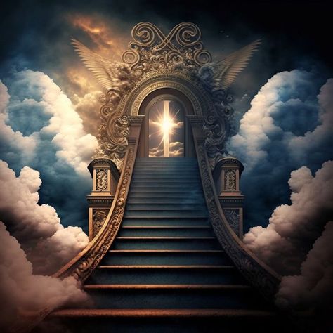 Buda Wallpaper, Heaven Pictures, Stairs To Heaven, Heaven Tattoos, Church Backgrounds, Heaven's Gate, Angel Artwork, Door Art, Heaven Art