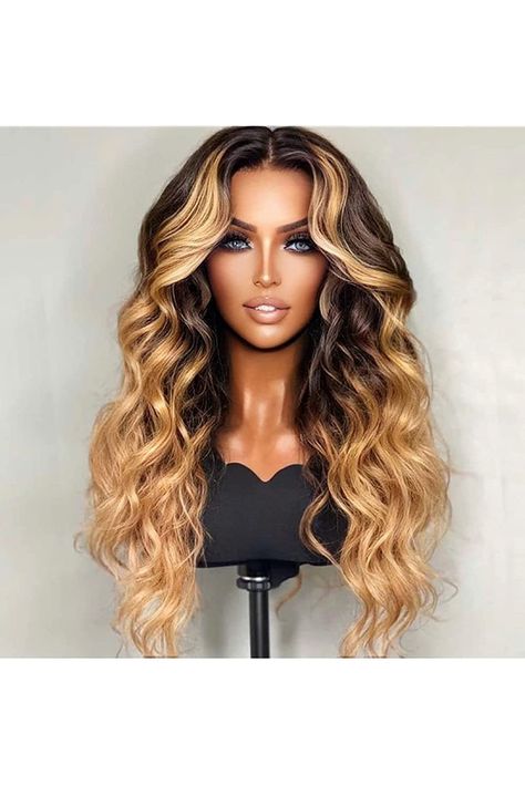 Yuexiuca Honey Blonde Body Wave Lace Front Wigs Human Hair Ombre Highlight 13X6,150% Density Lace Front Wigs for Black Women Highlight Wavy Pre Plucked Lace Wig Human Hair( T Part,20 Inch) Blonde Body Wave, Body Wave Lace Front Wigs, Ombre Highlights, Lace Front Wigs Human Hair, Beautiful Wigs, Hair Affair, Wigs Human Hair, Blonde Wig, Honey Blonde