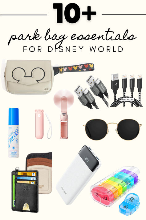 If you're heading to Disney World soon, you're probably starting to come up with a packing list. When it comes to your park bag, there are a few core essentials you'll want to make sure you bring with you. Trust me; I just came back from a trip to Disney World and I reached for these items on a daily basis! Disney Park Bag Essentials 2023, Disneyland Travel Kit, Disney Park Bag Essentials, Park Bag Essentials, Disney World Essentials, The Ultimate Disney Packing List, Black Disney-style Bag For Theme Park, What’s In My Disney Park Bag, Packing List For Disney