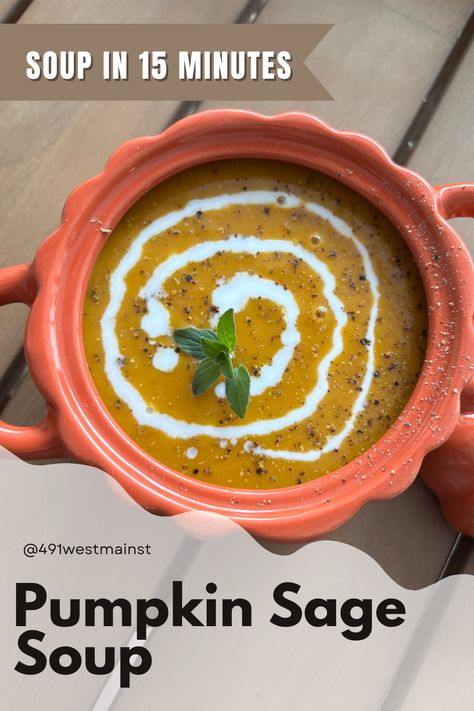 This tasty soup is super easy and can be made in 15 minutes! Topped with fresh cracked peppercorn, this recipe will leave you wanting more. Pumpkin Sage Soup, Sage Soup, Soup Sunday, Pumpkin Soup Recipe, Best Pumpkin, Delicious Pumpkin, Pumpkin Soup, Fall Day, Pumpkin Puree