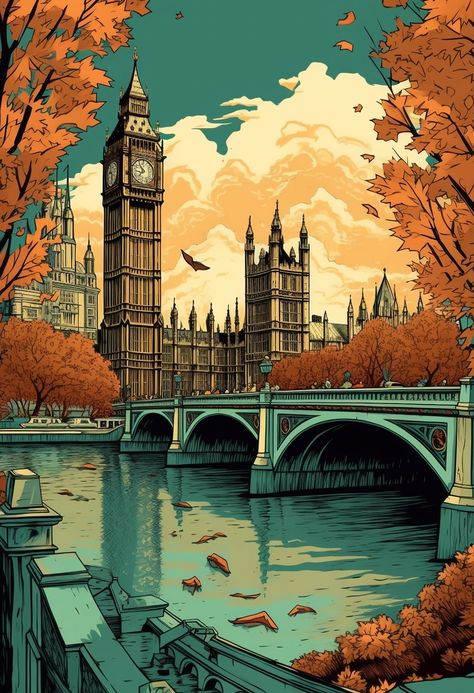 London Bridge Illustration, London Landmarks Illustration, Scotland Drawing, England Illustration, London Clock Tower, Tower Illustration, Graphic Design Education, London Drawing, Heart Doctor