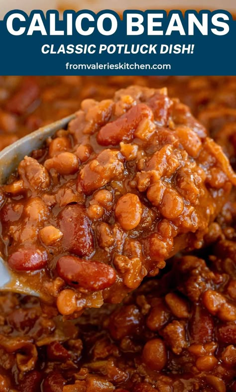 Calico Bean Casserole, Calico Beans For A Crowd, Trucker Beans Recipe, Calico Beans Recipe Crockpot, Calypso Beans Recipes, Pioneer Woman Cowboy Beans, Calico Beans Crockpot, Calico Baked Beans, Beans And Ground Beef