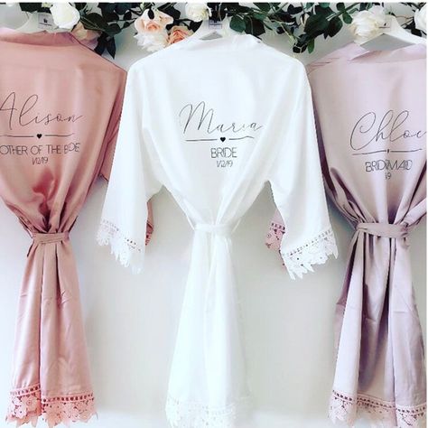 Bridal Robe Ideas, Bridesmaid Robes Personalized, Bridal Robes Personalized, Bridal Robe Lace, Bridesmaid Robe Personalized, Satin Bridesmaids Robes, Wedding Robes, Satin Robes, Lace Bridal Robe