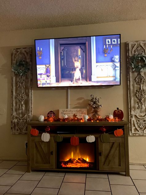 Fireplace Tv Stand Decor Ideas, Tv Stand Fall Decor, Tv Stand Fall Decor Ideas, Fireplace Tv Stand Decor, Tv Stand Decor Ideas, Tv Stand Decor, Cozy Fall Decor, Fall Decor Ideas, Fireplace Tv Stand