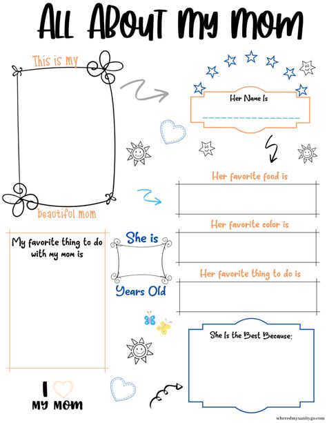 All About My Mom Printable Worksheet Mother's Day Gift Mother Day Lesson Plans For Toddlers, Mother’s Day Activities, All About Mom Printable, About Mom Printable, All About My Mom, Easy Mother's Day Crafts, Mother's Day Printables, Mother's Day Projects, All About Mom