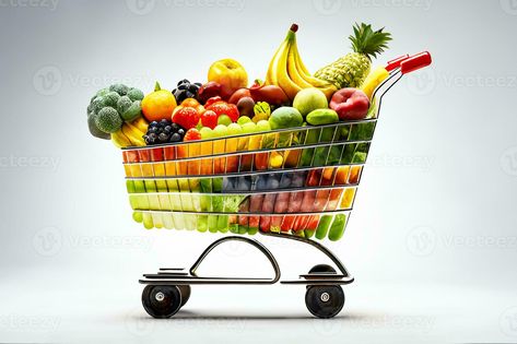 Vegetable Cart, Different Fruits And Vegetables, Different Fruits, Fruits And Vegetables, White Background, Fruit, White