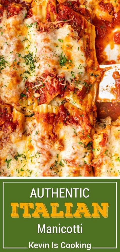 Authentic Italian Manicotti Recipe, Beef And Cheese Manicotti, Italian Manicotti, Beef Manicotti, Baked Manicotti, Manicotti Pasta, Cheese Manicotti, Ricotta Filling, Manicotti Recipe