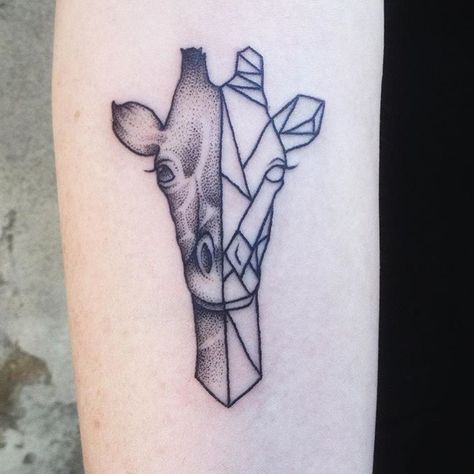 Giraffe tattoo Geometric Giraffe Tattoo, Small Giraffe Tattoo, Paisley Tattoos, Giraffe Tattoo, Nova Tattoo, Hamsa Hand Tattoo, Animals Tattoos, Tattoo Lotus, Elephant Tattoo Design