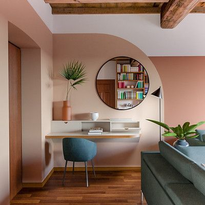 Untitled | Liadesign - www.liadesign.it | Flickr Geometric Office Design, Terra Cotta Office, Unique Painted Walls, Office Accent Wall Ideas, Acupuncture Office, Airbnb Ideas, Office Photos, Loft Bedroom, Modern Cottage