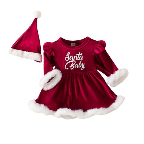 Red Velvet Dress Long Sleeve, Red Velvet Dress Long, Girls Santa Dress, Baby Girl Christmas Dress, Baby Romper Outfit, Christmas Dress Baby, Xmas Outfits, Santa Dress