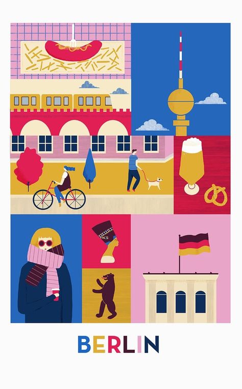 Berlin Illustration, Naomi Wilkinson, Berlin Poster, Another Poster, Berlin City, City Poster, City Illustration, Video Games For Kids, Travel Illustration