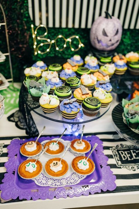 Kara's Party Ideas It's Showtime! Beetlejuice Themed Halloween Party | Kara's Party Ideas Custom Drink Toppers, Finding Nemo Party, Panel Backdrop, Themed Halloween Party, Nemo Party, Drink Topper, Beetlejuice Beetlejuice, Airplane Party, Hosting Holidays