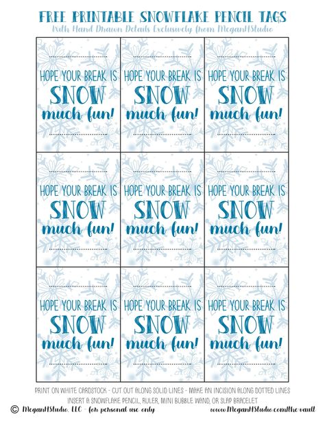 Thank You Snow Much Printable Free, Snowflake Tags Printable Free, Pen Gift Tag Free Printable, Student Gift Tags Free Printables, Snowman Gift Tags Printable Free, Student Holiday Gifts, Candle Gift Tags, Printable Holiday Tags, Student Gift Tags