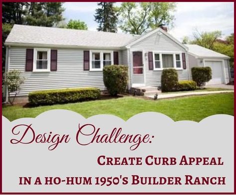 Design Challenge: creating curb appeal in a builder 1950's ranch. Using 3 simple principles, we transformed this ho-hum ranch into a charming cottage.  #exteriormakeover #curbappeal Straight Ranch House Curb Appeal, Low Roof Pitch Ranch Style, Older Ranch Style Homes Exterior, Small House Landscaping Front Yard Ranch Style, How To Make A Ranch Look Like A Cottage, Ranch To Cottage Makeover, 1950s Ranch House Exterior Remodel, Front Yard Hedges Curb Appeal, 1960s Ranch House Exterior Curb Appeal