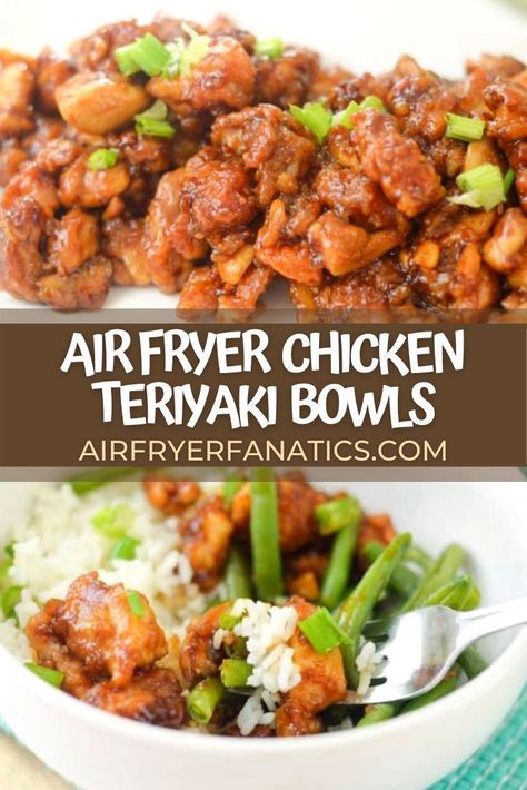 Air Fryer Chicken Rice Bowl, Pineapple Teriyaki Chicken Air Fryer, Air Fryer Bowl Recipes, Chicken Teriyaki Recipe Air Fryer, Air Fryer Bowls, Chicken Teriyaki Air Fryer, Chinese Chicken Air Fryer, Airfryer Asian Recipes, Air Fryer Chicken Teriyaki Recipe