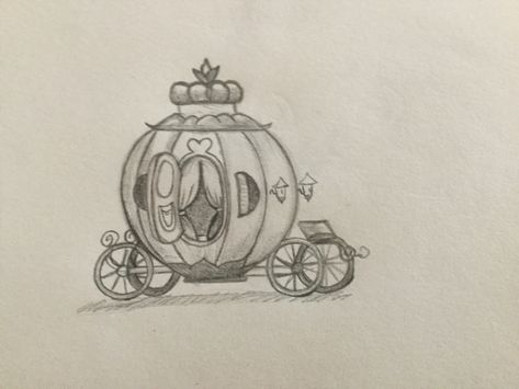 Princess Carriage Drawing, Cinderella Carriage Drawing, Cinderella Dress Drawing, Cinderella Castle Drawing, Carriage Drawing, Coursework Art, Cinderella Sketch, Cinderella Tattoo, Disney Princess Sketches