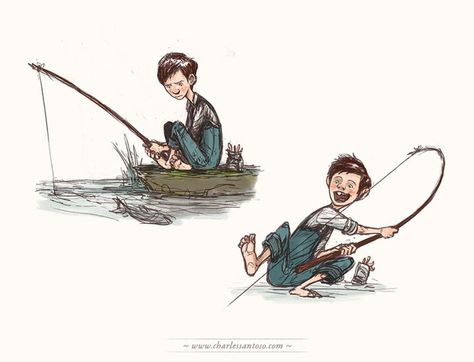 Fish Sketch, Fishing Pictures, Boy Fishing, Fish Illustration, Cartoon People, Book Illustration Art, Fish Drawings, 캐릭터 드로잉, Imaginary Friend