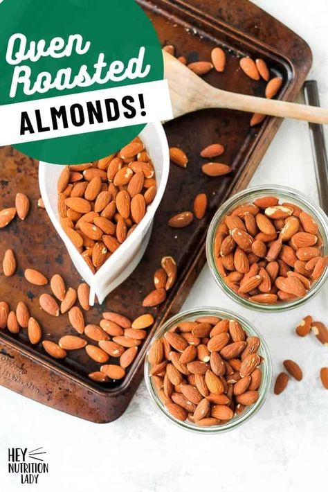 Learn how to make Oven Roasted Almonds at home! It's a simple, healthy way to have toasted almonds on hand for baking, snacking, or as a crunchy salad topper. Learn to how to roast almonds in bulk and store them in your freezer so you've got them on hand whenever you like. How To Roast Almonds, Roast Almonds, Roasted Almonds Recipe, Almonds Recipe, Salad Toppers, Crunchy Salad, How To Roast, Roasted Nuts, Tasty Vegetarian Recipes