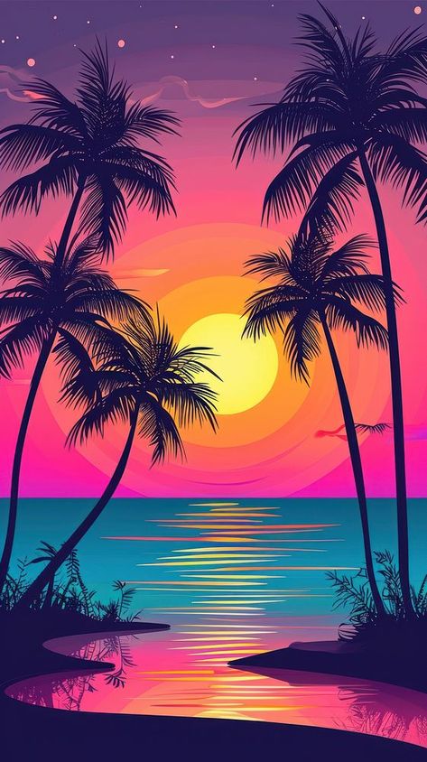 Tropical no Text summer beach. | premium image by rawpixel.com Beach Design Illustration, Beach Party Illustration, Sun Iphone Wallpaper, Iphone Sunset Wallpaper, Palm Tree Images, Tree Wallpaper Iphone, Party Illustration, Palm Trees Wallpaper, Tropical Background