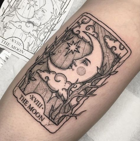 Sun & Moon tarot cards by Loren Crawley, an artist at Heartbreak Social Club in Dublin, Ireland. Luna Tattoo, Tarot Card Tattoo, Tarot Tattoo, Card Tattoo Designs, Witch Tattoo, Moon Tattoo Designs, Sun Tattoos, B Tattoo, Card Tattoo