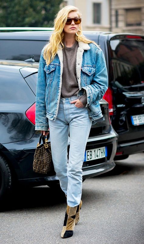 Street Style Shop, Denim Street Style, Casual Chic Outfits, Look Jean, Model Street Style, All Jeans, Elsa Hosk, Double Denim, Inspirational Sayings