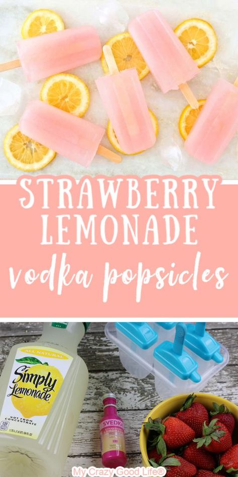 These Strawberry Lemonade Vodka Popsicles are a delicious adult treat! Enjoy happy hour by the pool with these vodka popsicles.  Strawberry Lemonade Vodka Pops | Strawberry Lemonade Popsicles with Vodka | Boozy Vodka Pops | Summer Recipes | Vodka Popsicles Liquor Popsicles Recipes, Vodka Popsicles Recipes, Alcoholic Ice Pops, Frozen Alcohol Popsicles, Alcohol Popsicles Recipes, Strawberry Lemonade Popsicles, Boozy Popsicle Recipes, New Apartment Ideas On A Budget, Booze Popsicles